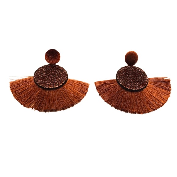 BROWN TASSEL FRINGE EARRINGS - Picture 2 of 5